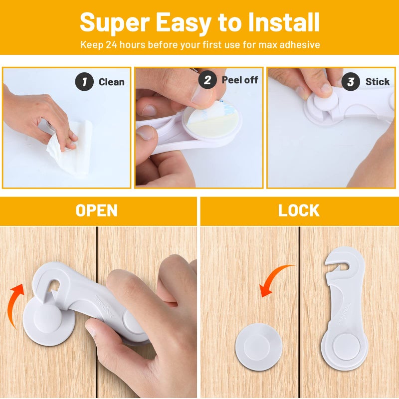 TRILINK Cabinet Locks for Babies 10 Pack, Baby Proofing Baby Safety Locks, Child Locks for Cabinets, Fridge Locks for Kids, Strong Adhesive No Drilling-Durable-Multifunctional for Furniture Kitchen - Image 3